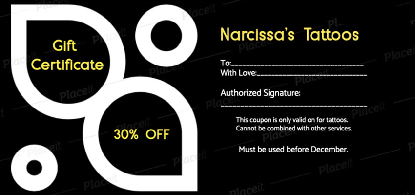 Tattoo Gift Certificate Template for Beauty Salon